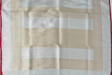 Banarasi Kora Tissue Organza Silk Saree | Off white (Silver) | Gold & Silver Zari | Handwoven | Ships from California